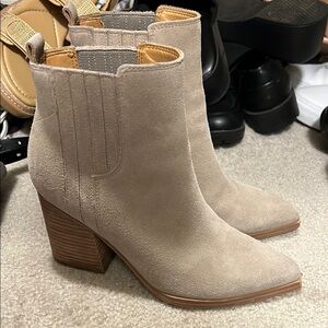 Marc Fisher Tan Ankle Booties with Stacked Heel